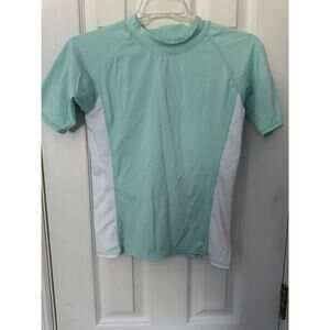 🩵🩵Kids O’Rageous Aqua And White Swim Shirt, Size 12/14🩵🩵